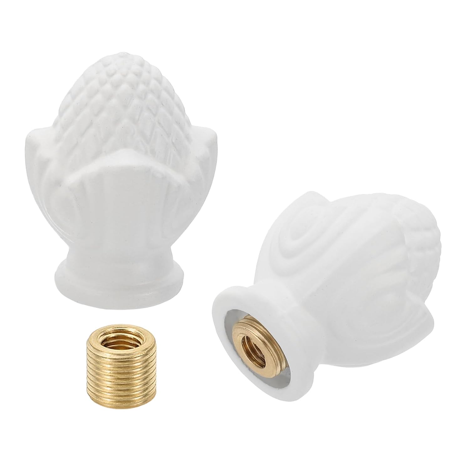 Generic 36 x 28mm Lamp Finials Caps Knob, 2 Set Solid Lamp Shade Top Decoration Screw Cap Nuts with Brass Reducing Adapter for Table Lamps Floor Lamps, White