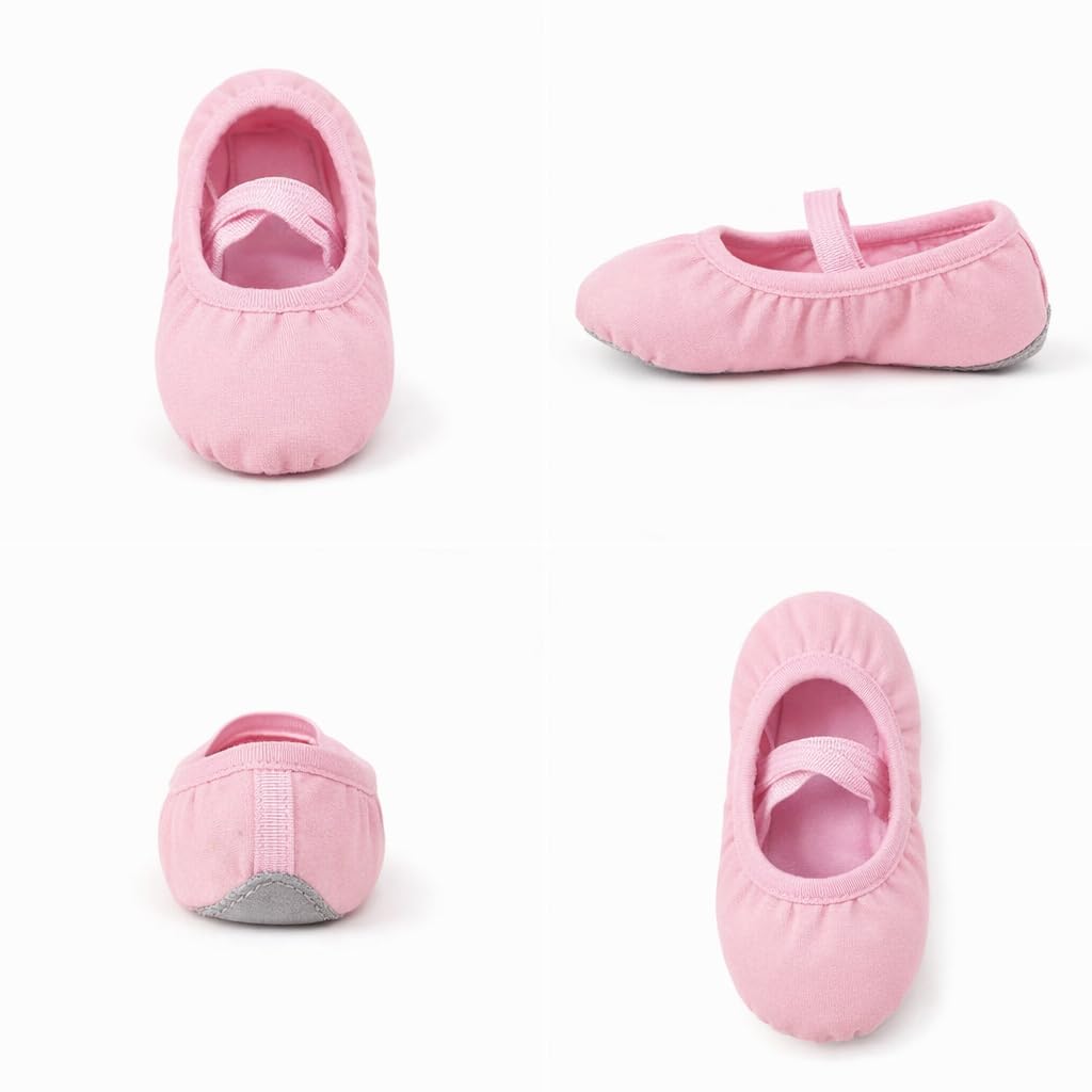 Pantuflas de ballet de lona suave para niñas, suela dividida, zapatos de yoga y danza con correa elástica cruzada, rosa, talla 2.5, zapatos planos profesionales de gimnasia — view 3