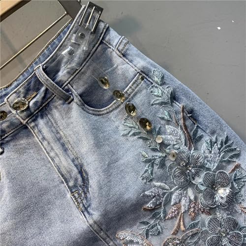 Women's Casual Denim Skirt with Side Slits Hip-Hugging Tights Embroidered Sequins Fashion Jeans Skirts2