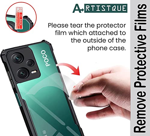 Image of A rtistque Clear Hard Transparent Acrylic Armor Anti-Drop Shockproof TPU Edge Back Cover Case for Poco X5 5G - Black