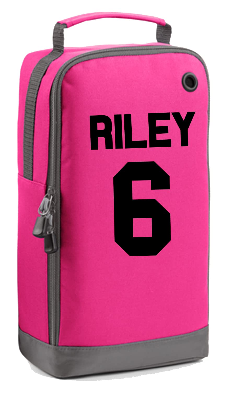 Personalised Name and Number Boot Bag Football Boots Custom Children's Sports Bags Rugby PE Gym Kit Back to School for Girls Kids (Fuchsia-Balck)