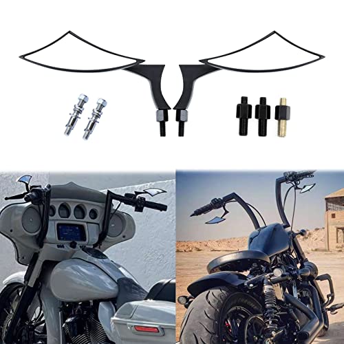 Image of 8mm 10mm Black Motorcycle Rearview Side Mirrors Blade Compatible with Harley Sportster Custom Iron 883 Road King Street Softail Electra Glide