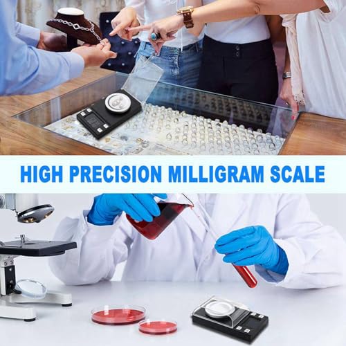Kznifmk 2 x digitale milligram-schaal, 100 g/0,001 g, nauwkeurige mini-karaatweegschaal voor zakweegschaal met kalibratiegewicht - Afbeelding 4