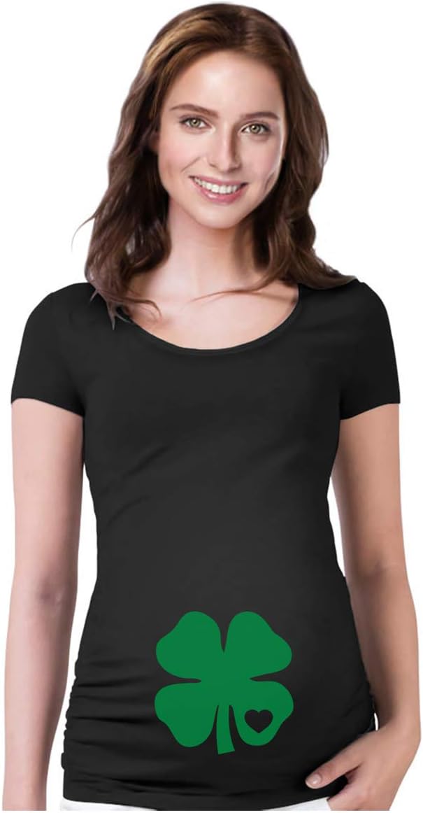 Tstars St. Patrick's Day Pregnancy Shirts Clover Leaf Irish Baby Bump Maternity Shirts Heart Clover