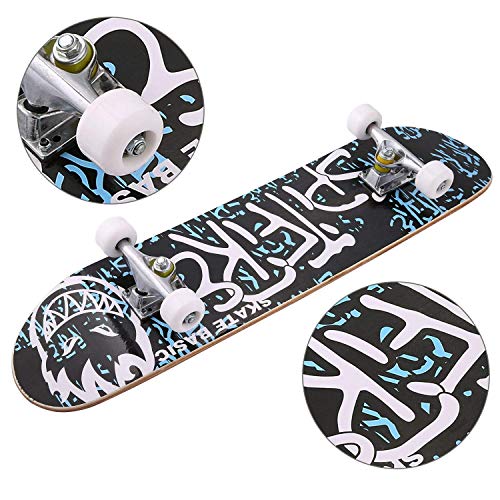 Anfan 31" Pro Complete Skateboard, Adult Tricks Skate Board with 9 Layer Canadian Maple Wood, Double Kick Tail for Beginner Kids Boys Girls 5 Up Years Old (US Stock) (Spitfire)
