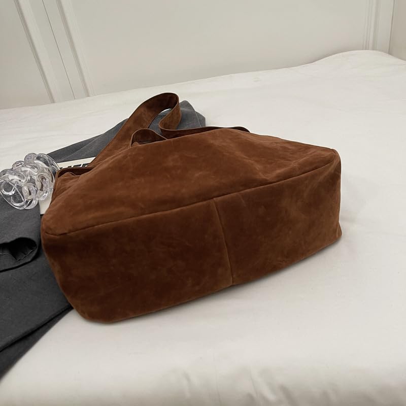Vintage Suede Tote Bag for Women Bucket Shoulder Underarm Purse Soft Textured Crossbody Handbag Casual Versatile Style2
