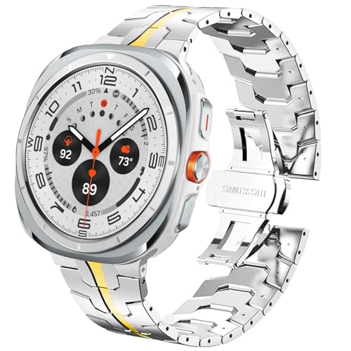DEALELE Armband Kompatibel mit Samsung Galaxy Watch Ultra 47mm (2026/2025/2024), Iron-Man Edelstahl Metall Ersatz Armbänder für Samsung Galaxy Watch Ultra 2 / Ultra 47mm Herren Damen, Silber-gold