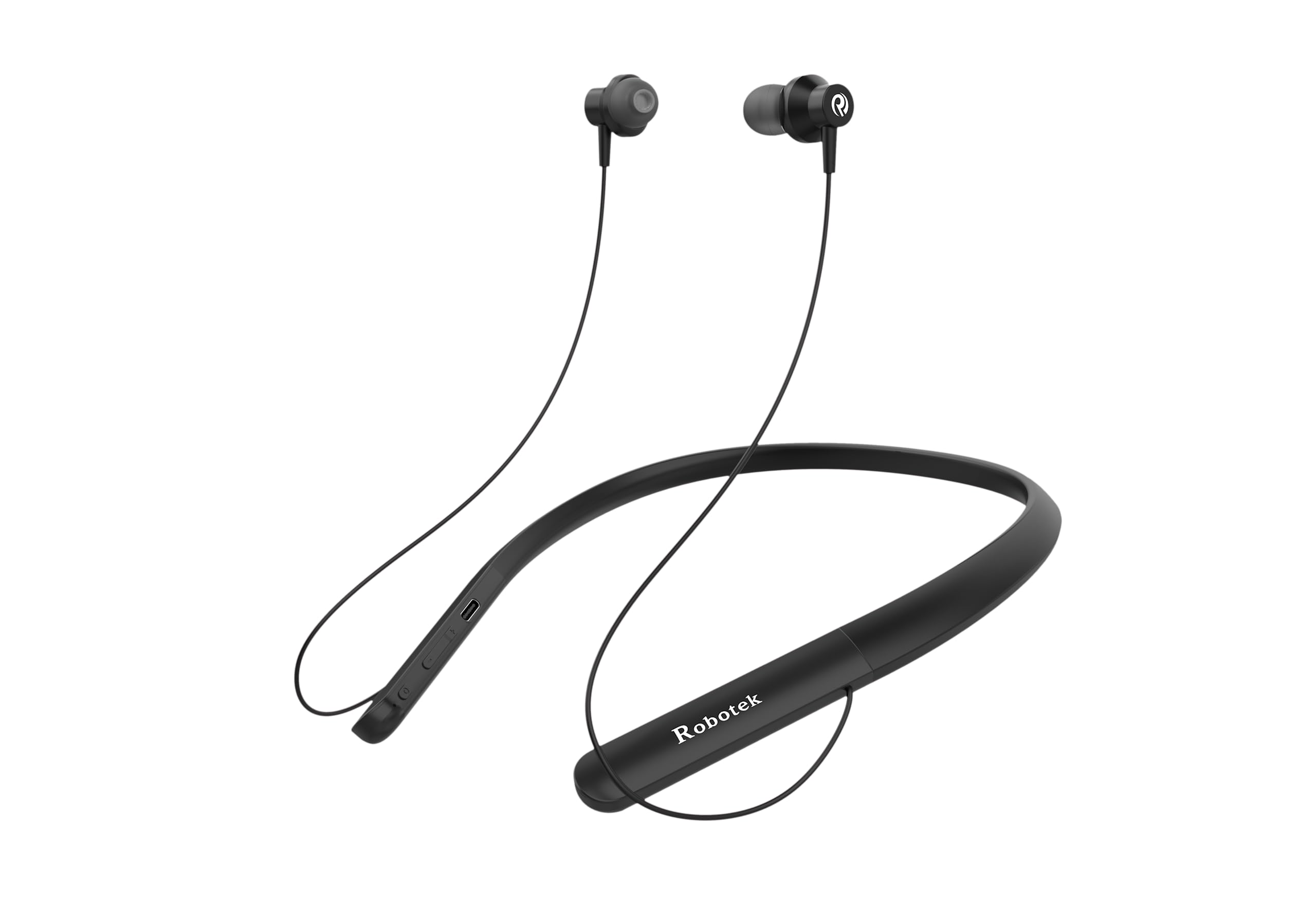 Robotek YOG Wireless Bluetooth in-Ear Headphones | 13mm Driver | Upto 27Hr Playback Deep Bass | HD Calls | Fast Charging Type-C Neckband | Magnetic Earbuds | IPX5 Water Resistant & SweatProof (Black)