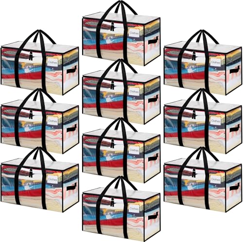 Image of BAGAIL Heavy Duty Moving Bags with Strong Handle, Extra Large Moving Boxes, Storage Tote for Clothes, College Moving Supplies(Clear, 10 Pack)