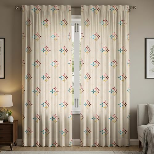 Image of Urban Space 100% Cotton Window Curtains 5 Feet (Set of 2) | 60-65% Room Darkening Window Curtains | Hanging Styles - Rod Pocket, Back Loop & Track Channel | Tieback Included (Mosaic - Red & Blue RD)