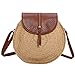 Bandolera de Paja Redondo - Bolso Rafia Mujer Redondo Detalles en Dorado - Bolso Bandolera Verano - Estilo Bohemio - Bandolera de rafia con un aspecto sencillo pero distintivo (Natural)