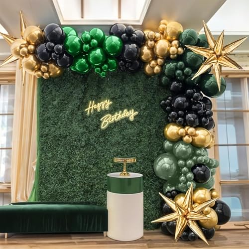 Image of Green and Brown Balloon, 60Pcs 12Inch Dark Green Black Metallic Gold Latex Balloon, Metallic Avocado Tan Chrome Gold Balloons for Camo Camping Game Army Jungle Safari Theme Birthday Party Decor
