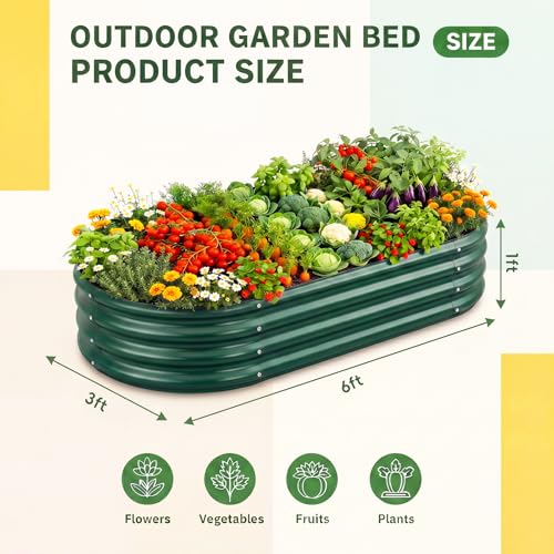 Image of Land Guard 2 Pcs 6ft Metal Raised Garden Bed, 6 x 3 x 1 Galvanized Planter Raised Beds for Vegetables, Green