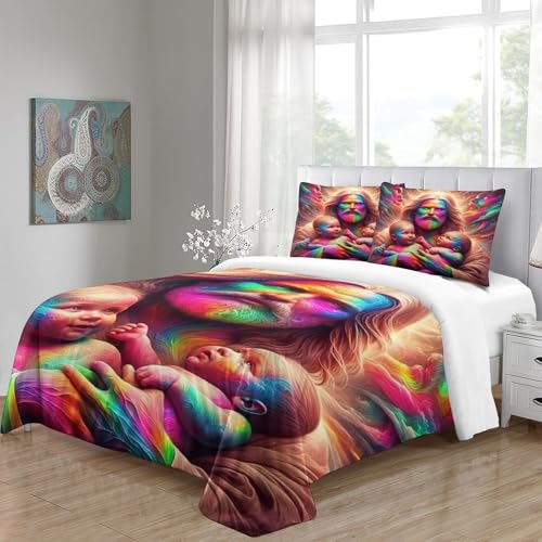 Housse de couette Jésus King avec zip : literie sans plis