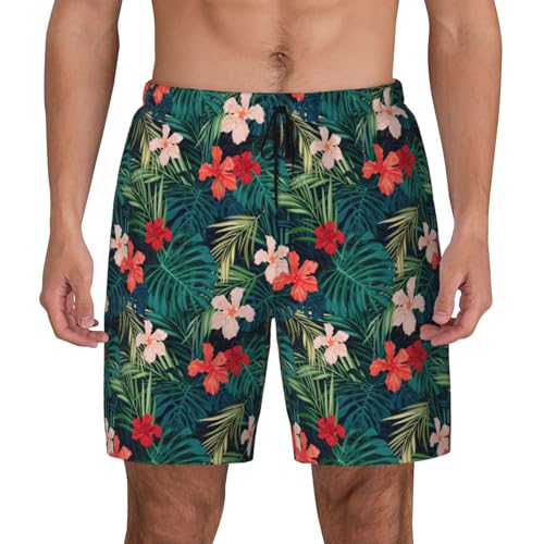 HUIopq Summer Hawaiian Print Men Hawaiian Beach Shorts Comfort Swim Trunks Bathing Surfing Casual Summer Outings, Black, 3X-Large