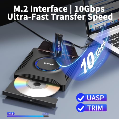 Image of Unitek External CD DVD Drive, Portable Laptop Optical Disc Burner with M.2