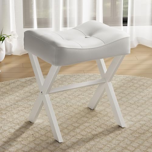 Memobarco 18-Inch Leather Vanity Stool Chair, Vanity Bench with Metal X-Leg, Ottoman Foot Stool with...