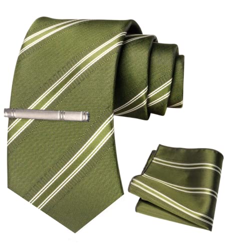 Image of RBOCOTT Silk Stripe Plaid Tie and Pocket Square with Tie Clip Sets for Men