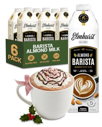 Elmhurst 1925 Almond Milk Barista Edition – 32oz (6-Pack) Plant-Based, Vegan, Dairy-Free, Kosher,