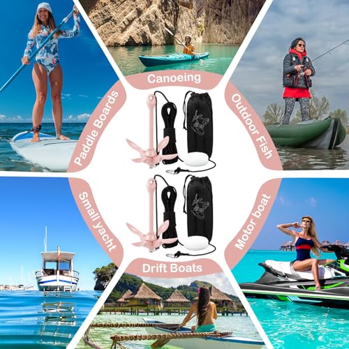 Image of Lounsweer 2 Pack 1.5 /3.5 lb Marine Kayak Anchor Kit Folding Grapnel Anchor Kit Boat Kayak Fishing Accessories for Small Boats Kayaks Canoe Paddle Boards