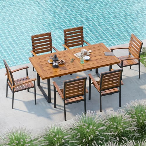 WiberWi 7 Piece Outdoor Dining Set for 6, Acacia Wood 59.1