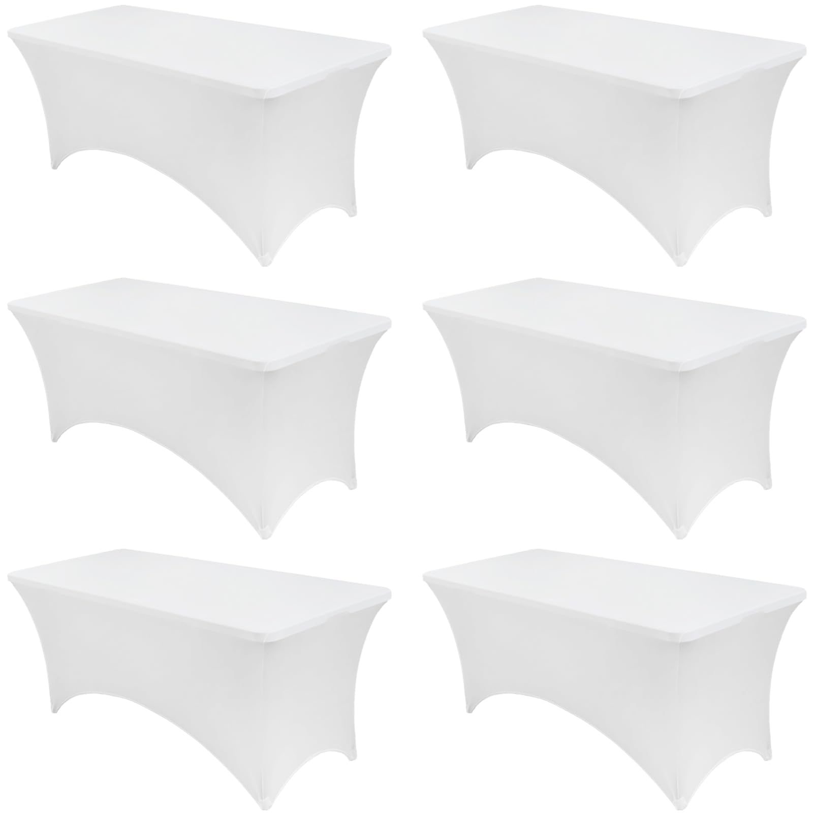 6 manteles de elastano, mantel elástico ajustable para mesa rectangular de 6 pies, mantel rectangular elástico ajustado para fiestas, banquetes, bodas, ferias comerciales, eventos (blanco)