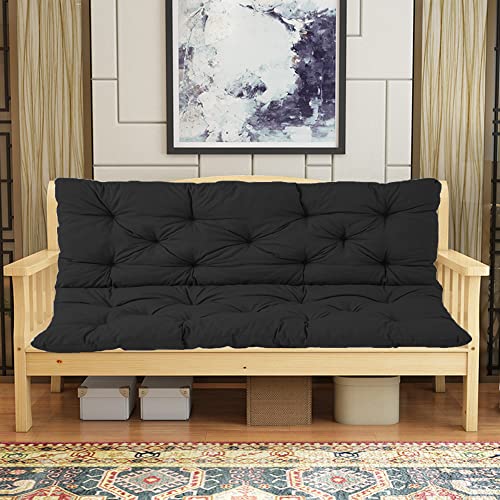 Coussins de banc d'extérieur noirs 2 3 places 150x100 matelas de siège de jardin avec dossier
