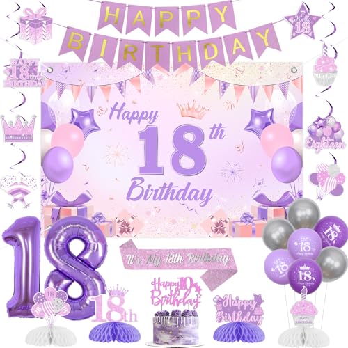 Centres de table 18e anniversaire et écharpe de fête violette pour fille