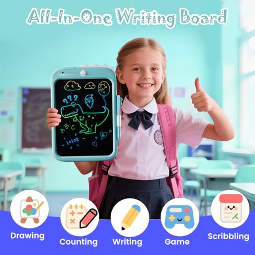 Image of Proffisy 10 Inch LCD Writing Tablet, Dinosaur Digital Writing Pad with Stylus, One-Touch Erase & Screen Lock, Reusable Paperless Notepad for Drawing, Handwriting, Notes & Travel (Blue)