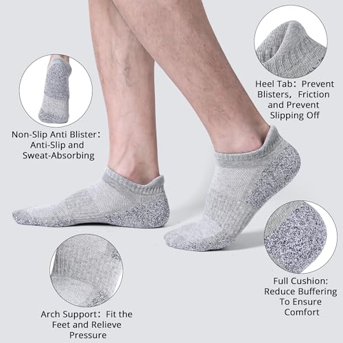 Cotton Cushioned Low Cut Running Socks for Men & Women, Ankle Socks Light Grey 6 Pairs Arch Support Breathable3