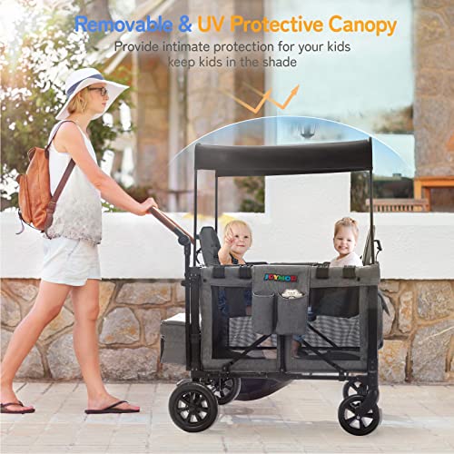 Joymor Face To Face 2 High Seats Folding Stroller Wagon For 2 Kids With Protection 5-Point Harnesses Button Buckle, Removable Uv-Protection Canopy, Storage Pockets, Zipper Door (Gray, Double Basic) #TOP5