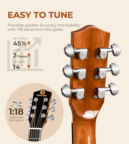 Image of Vangoa 36-Inch Acoustic Electric Guitar Kit, 3 /4 Size Cutaway Guitar Bundle with Gig Bag for Kids Beginners, Natural Cedar Top