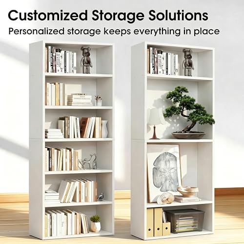 Image of HealSmart 6 Tier Bookcase, Industrial 6 Book Shelf, 9.2 inch D x 23.8 inch W x 63 inch H Tall Open Cube Storage Organizer for Home Office, Living Room, Bedroom and Dinning Room, White