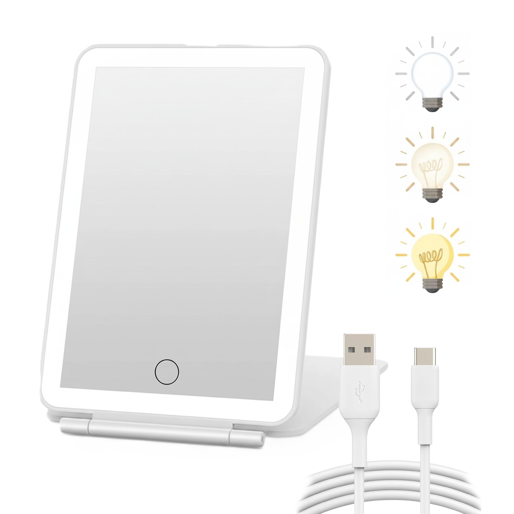 Rechargeable Travel Makeup Mirror (7.8" L × 5.3" W), 72 LED Lights, 1000mAh Battery, 3 Color Modes, Touch Dimmable Brightness, Foldable Portable