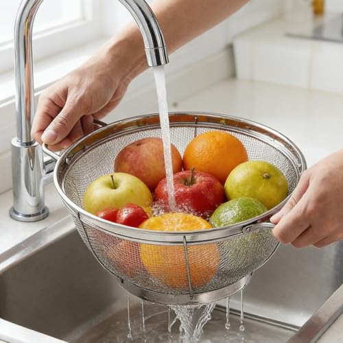 Cestas de pasta de acero inoxidable para enjuagar y drenar alimentos en la cocina 4