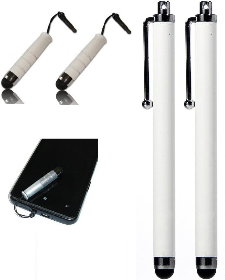2 x mini Stylus + 2 x PEN Stylus WHITE Capacitive/Resistive Touchscreen Stylus Pen Compatible All Touchscreen Devices Smartphone Tablets