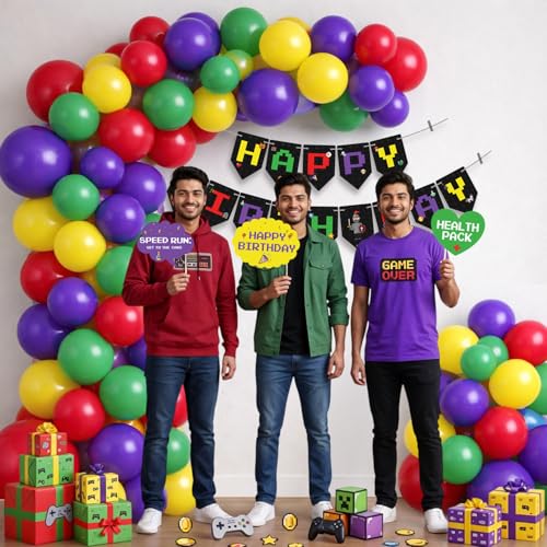 Image of Party Propz Game Theme Happy Birthday Decoration Kit -79 Pcs, Balloon for Birthday Decoration Items with Photobooth Props, Game Theme Happy Birthday Banner for Boys & Girls (Cardstock, Latex)