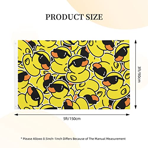 Outdoor Flags Cartoon Rubber Duck With Sunglasses Summer Garden Flag Double Sided Yard Flags 3X5Ft Spring Summer Holiday Garden Decor For Outside, Lawn, Porch, Balcony. #TOP2