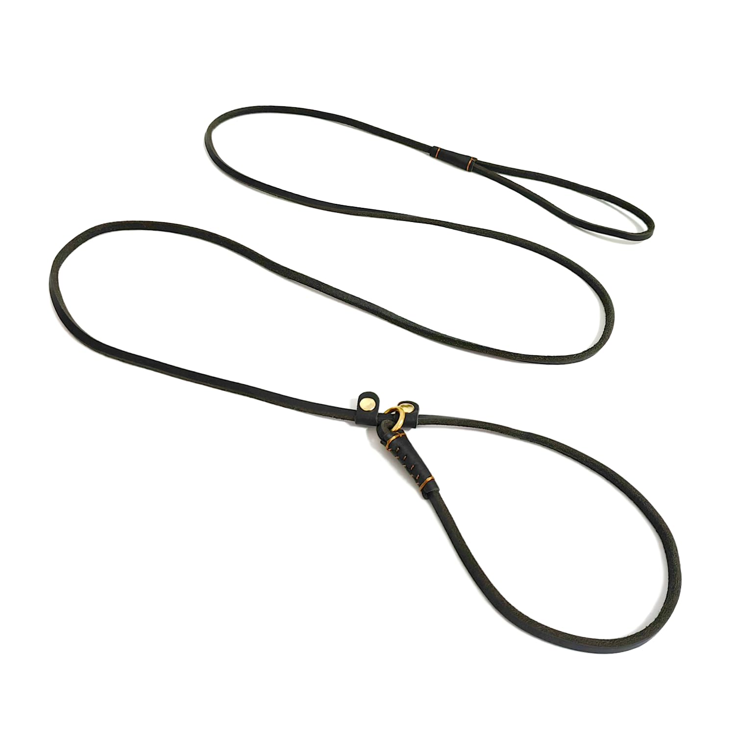 LWBMG Real Leather Slip Lead - Adjustable Dog Training Leash, Soft Genuine Leather for Small Dogs, 5.6 ft x 1/5 inch Black