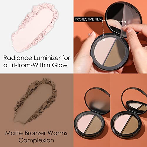 Focallure Bronzer And Highlighter Palette,Face Illuminator Contour Palette,Long Lasting Shimmer Makeup Palette,Cruelty Free Waterproof Matte Bronzer Powder Glow Makeup Kit,Ice Pink&Grey Brown #TOP1