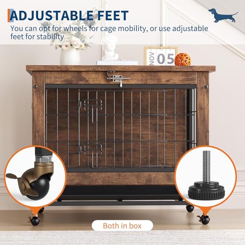 Double-Door Pet Crate Furniture, 26 Inch Wooden Dog Kennel with Removable Tray, Indoor Dog House Table for Small Medium Dogs, Chew-Resistant Heavy Duty Dog Cage, Decorative End Table, Easy Assembly by GarveeLife - Image 4