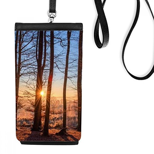 Sac à main suspendu téléphone noir avec motif paysage nature forêt faux cuir