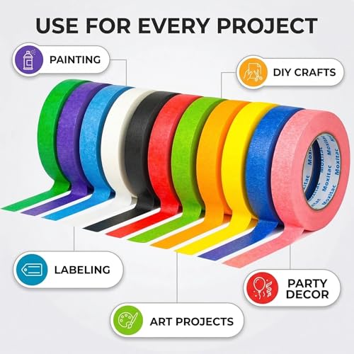Image of Colored Masking Tape -Vibrant Rainbow Color Teacher Craft Tape, Painter's Tape, Great for Art, Lab,DIY Projects, Labeling & Classroom Decorations (11, Multi-Color, 0.94 Inch x 60yds)