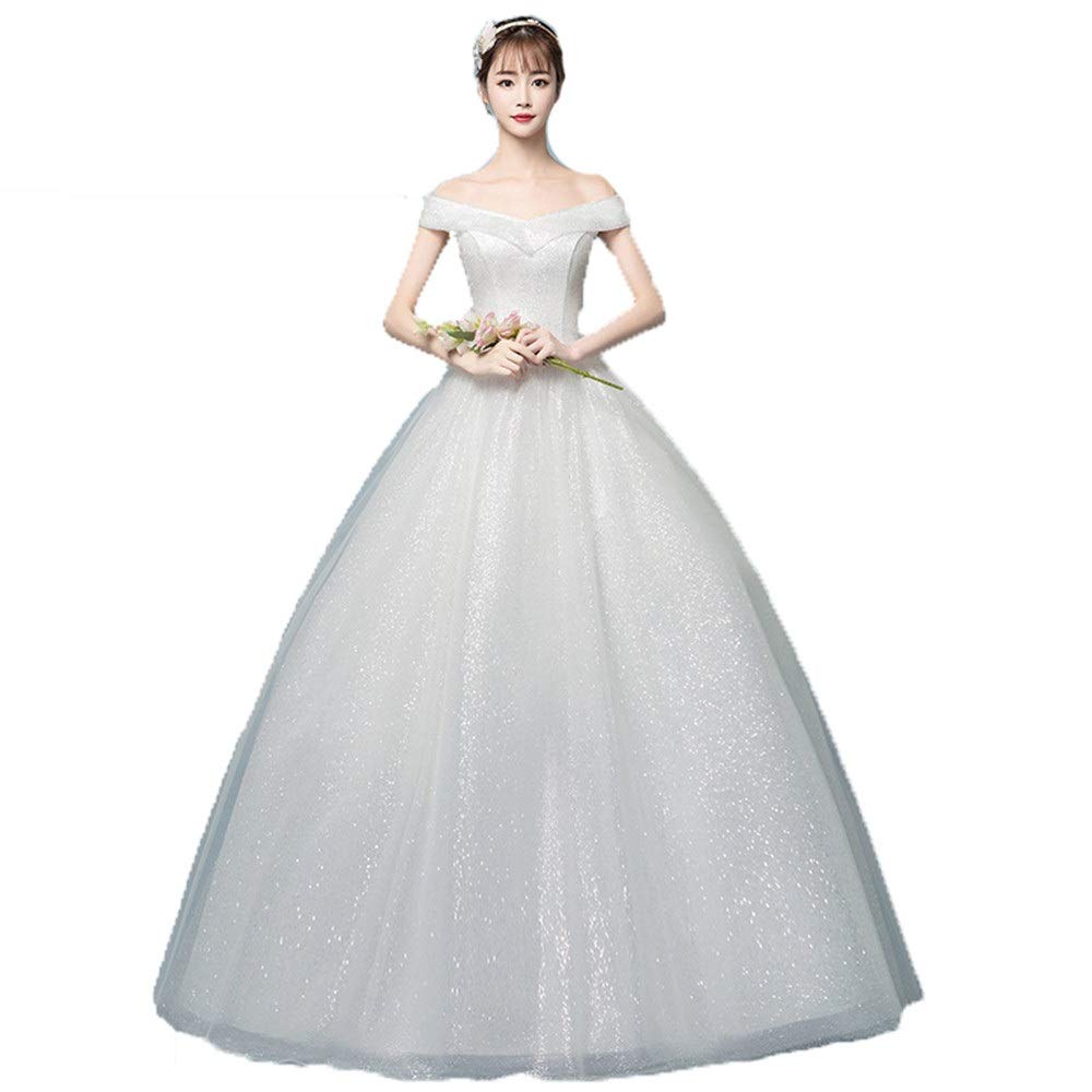 Vestidos de Baile con Hombros Desnudos Y Cuello V Brillante para Mujeres Vestidos de un Quinto de Ellos Retro Vestidos de Trapeador, LNNLSS, Marfil, m