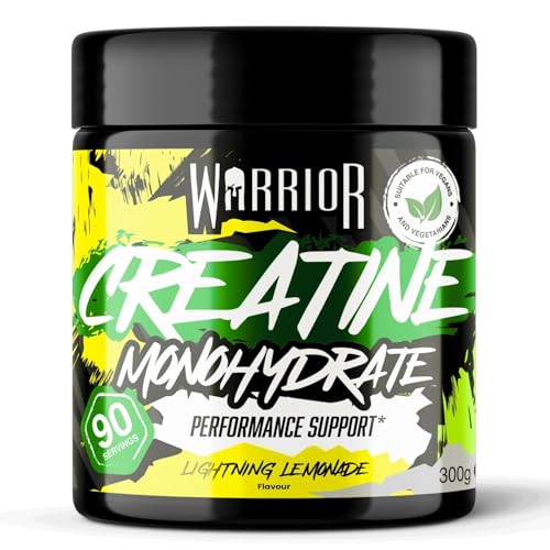 Warrior Creatine Monohydrate Powder 300g (90 Servings) – Pure Micronised Creatine Powder Supplement for Men & Women, Pre & Post Workout Strength, Muscle Growth & Recovery, Vegan – Lightning Lemonade