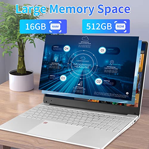 Image of BINTEC 15.6 inch 16GB DDR4 512GB SSD Laptop Computer with Celeron N5095 Processor(Up to 2.9GHz), FHD 1920x1080 Display, Backlit Keyboard,Bluetooth 4.2, WiFi, Webcam, USB 3.0(Silver) (Inches, 15.6, Silver)