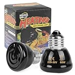 Adiwo 2 Pack 60W Ceramic Reptile Heat Bulb, E27 Base, Infrared Heating, Terrarium Heat Lamp for Reptiles/Snakes/Lizards/Turtles/Bearded Dragons