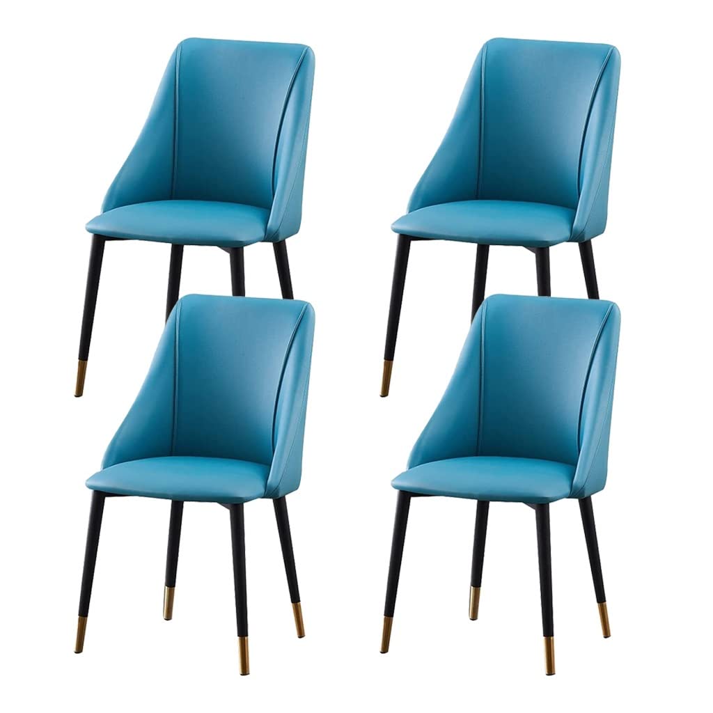 SJIALEN 4pcs Kitchen Dining Chairs, with Metal Legs Counter Chairs Living Room Bedroom Lounge Water Proof PU Leather Side Chair Kitchen Chair (Color : Blue)