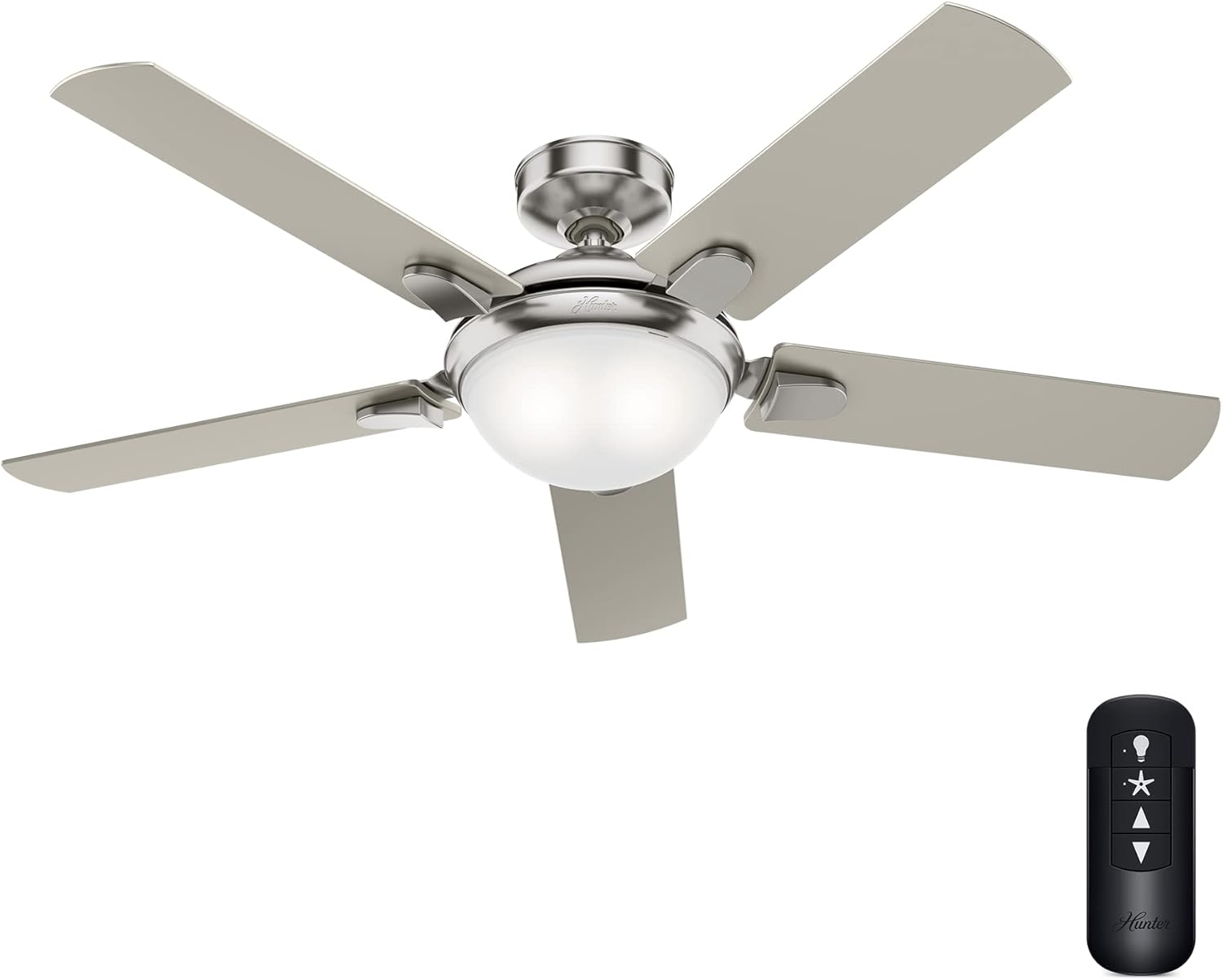 Hunter Fan 52 in Contemporary Brushed Nickel Finish Indoor Ceiling Fan with Remote and LED Light, 5 Blades (Renewed)