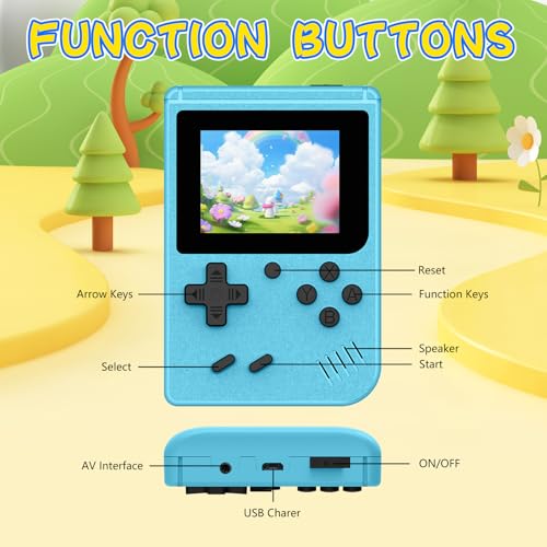 Image of Retro Gaming Console, Built-in 400 Classic Retro Game Console, 3.0 Inch IPS Screen Retro Handheld Game Console, 1020mAh Rechargeable Battery, Portable Arcade Video Gaming Console, Light Blue